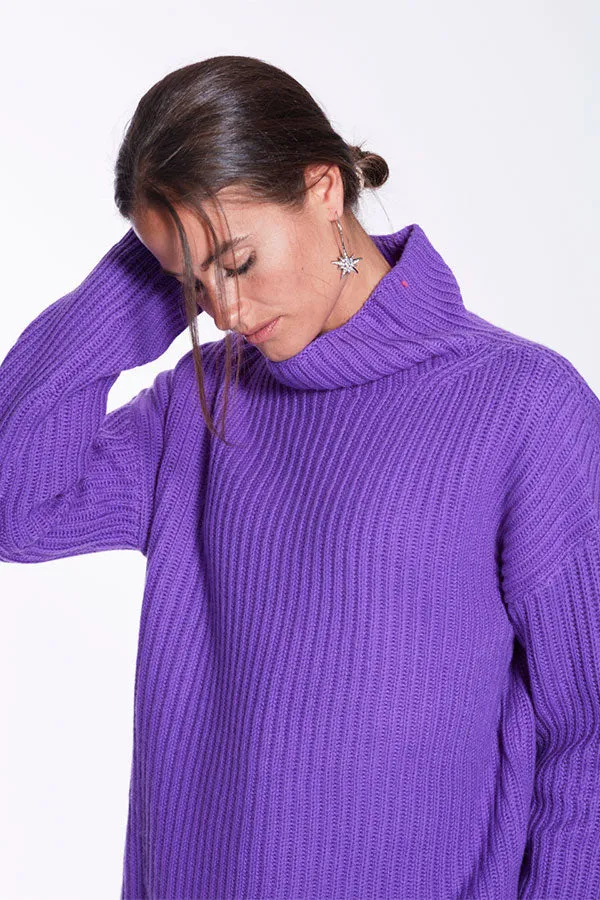 0039 Italy LONA HIGH COLLAR VIOLET CASHMERE SWEATER