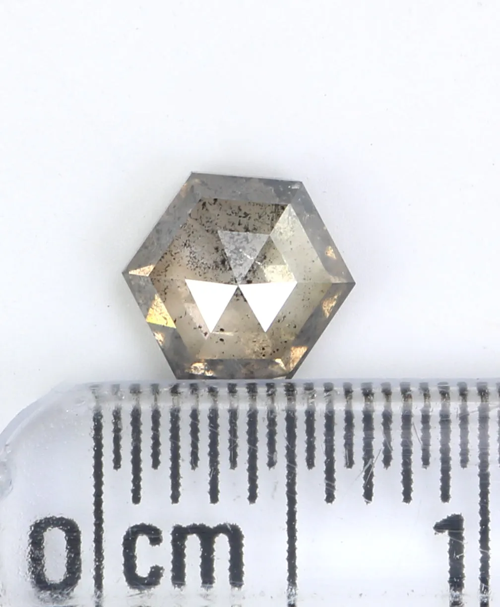 0.77 CT Natural Loose Hexagon Shape Diamond Salt And Pepper Hexagon Shape Diamond 5.95 MM Black Grey Color Hexagon Rose Cut Diam