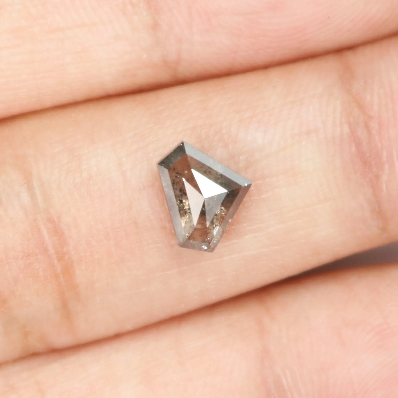 0.89 Ct Natural Loose Shield Shape Diamond Salt And Pepper Shield Cut Diamond 5.75 MM Black Gray Color Shield Shape Rose Cut Dia