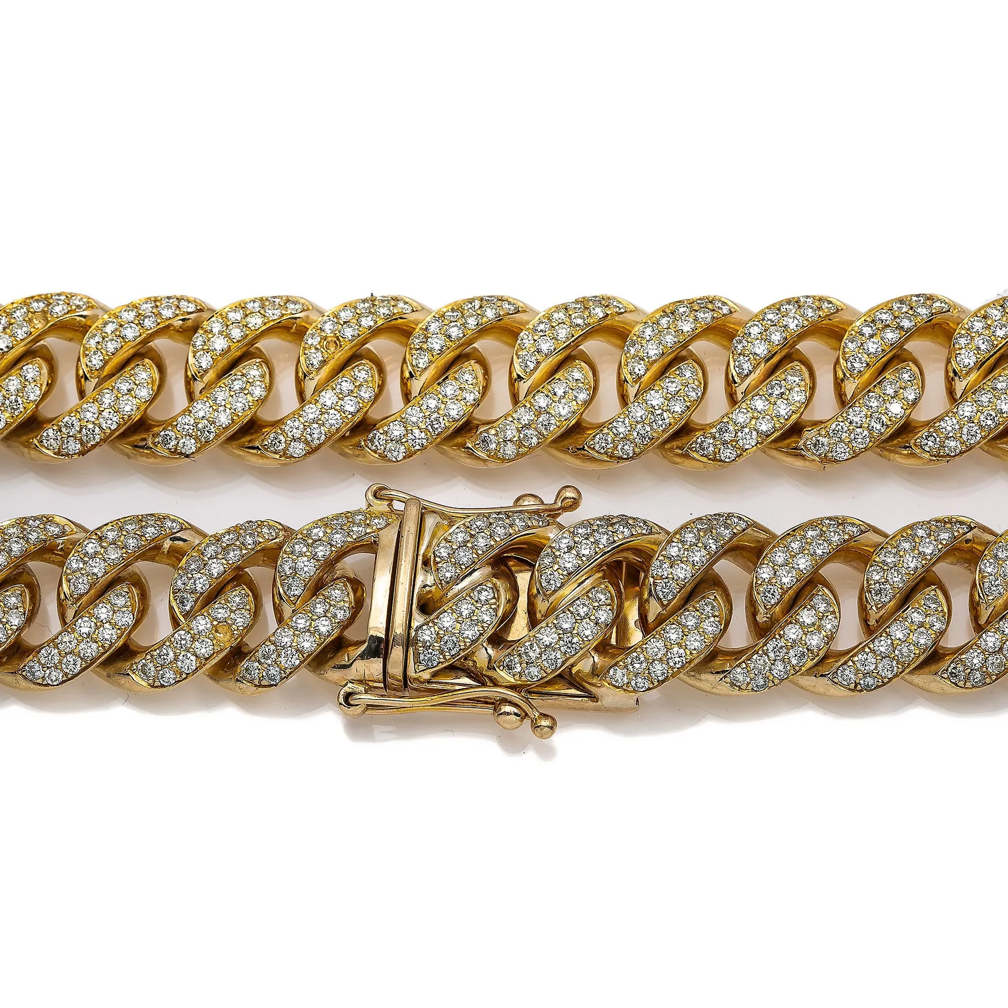 10K Yellow Gold Men's Cuban Link Chain 12MM With 25.25 CT Diamonds