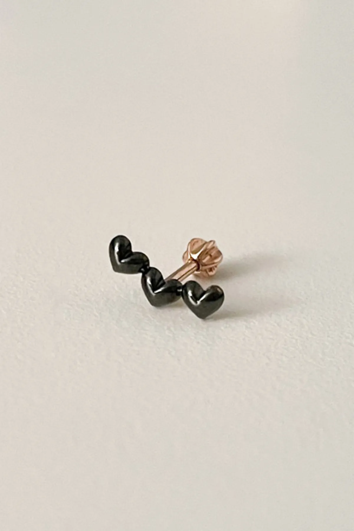 14K 18K Solid Gold Black Tattoo Triple Heart Cartilage Helix Conch  Barbell Piercing Earring Stud