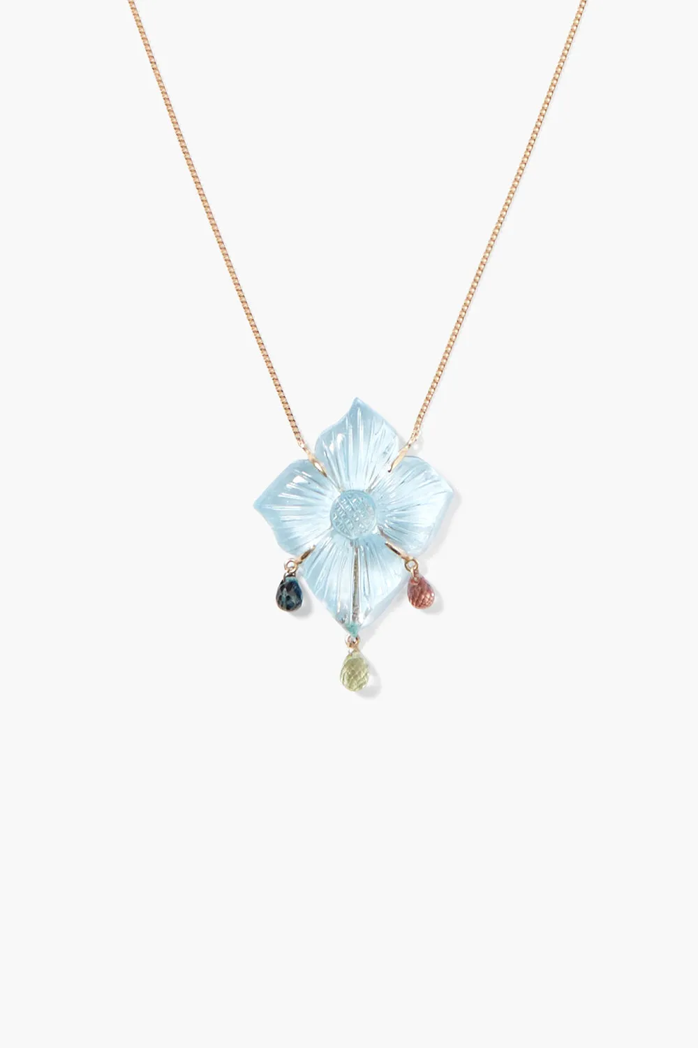 14k Gardenia Chandelier Necklace Blue Topaz