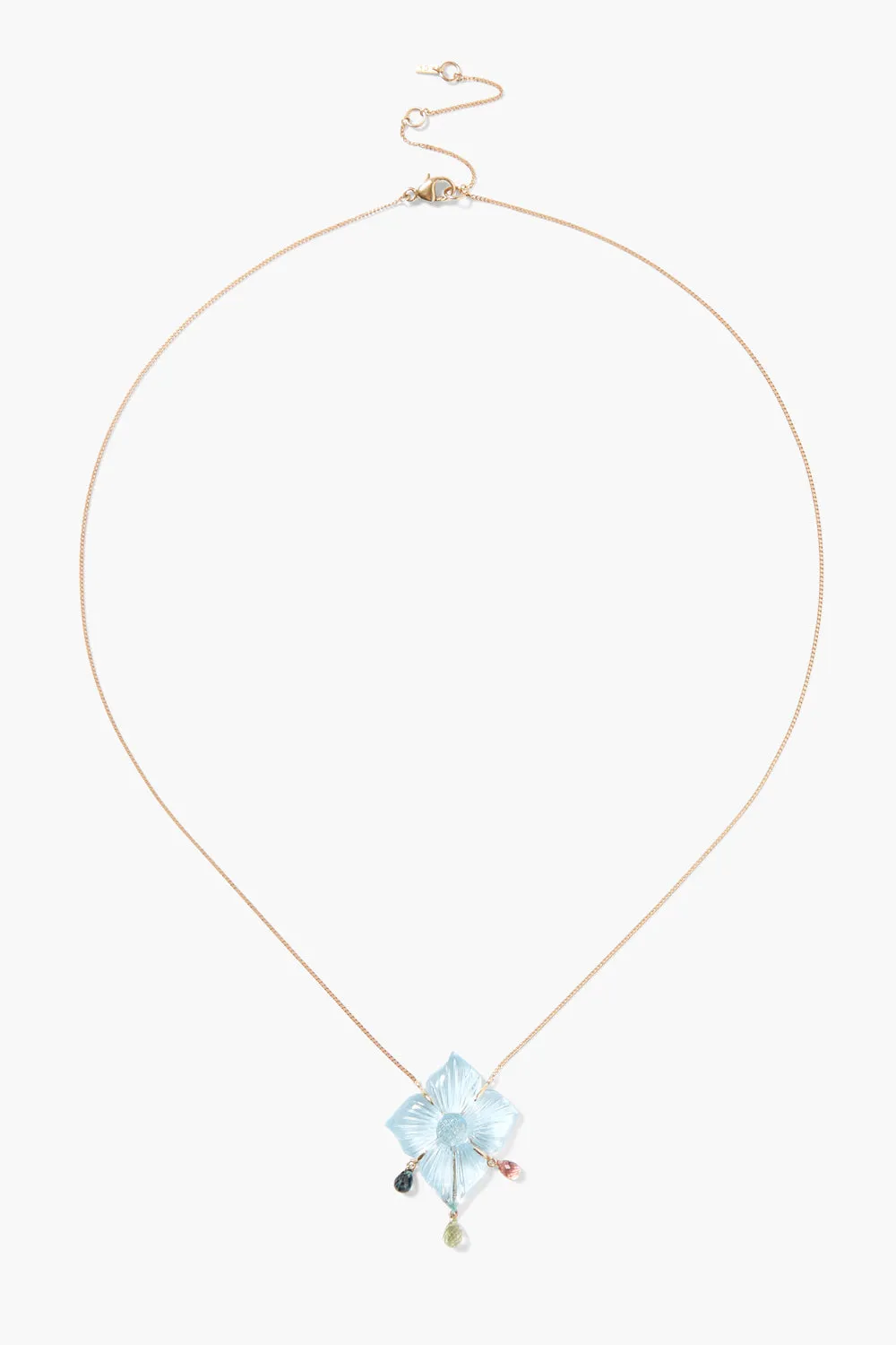 14k Gardenia Chandelier Necklace Blue Topaz