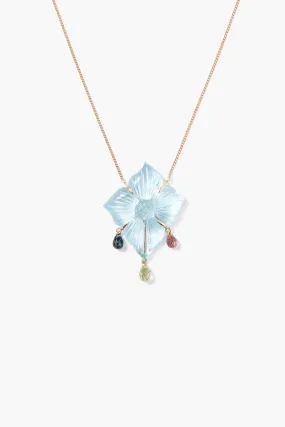 14k Gardenia Chandelier Necklace Blue Topaz