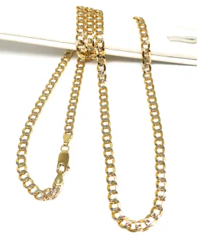 14k Solid Gold Yellow Cuban Link Diamond Cut (White Gold) Chain 16-26 inches 3.5 - 4.5mm Width (Semi-Hollow Style)