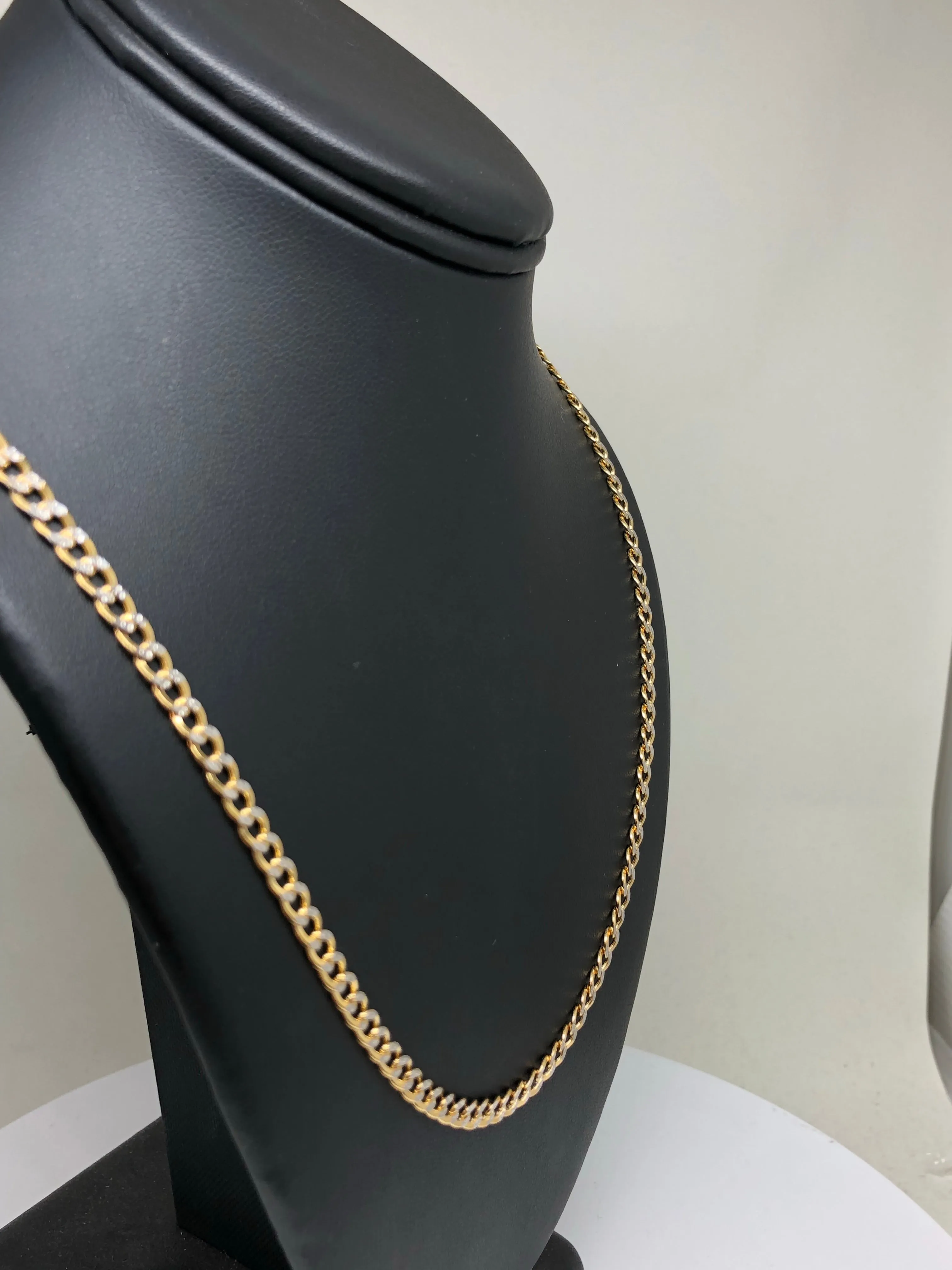 14k Solid Gold Yellow Cuban Link Diamond Cut (White Gold) Chain 16-26 inches 3.5 - 4.5mm Width (Semi-Hollow Style)