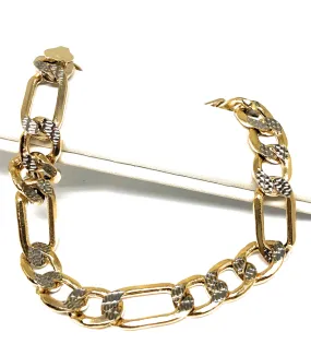 14k Solid Gold Yellow Figaro Diamond Cut (White Gold) Brracelet 8 inch 9mm Width