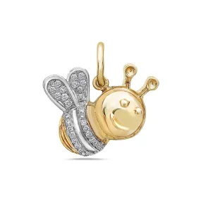 14K White & Yellow Gold Bee Women's Pendant With 0.15 CT Diamonds