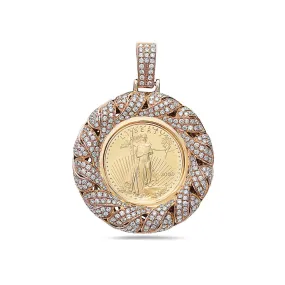 14K Yellow Gold Frame Coin Women's Pendant with 3.08CT Diamonds