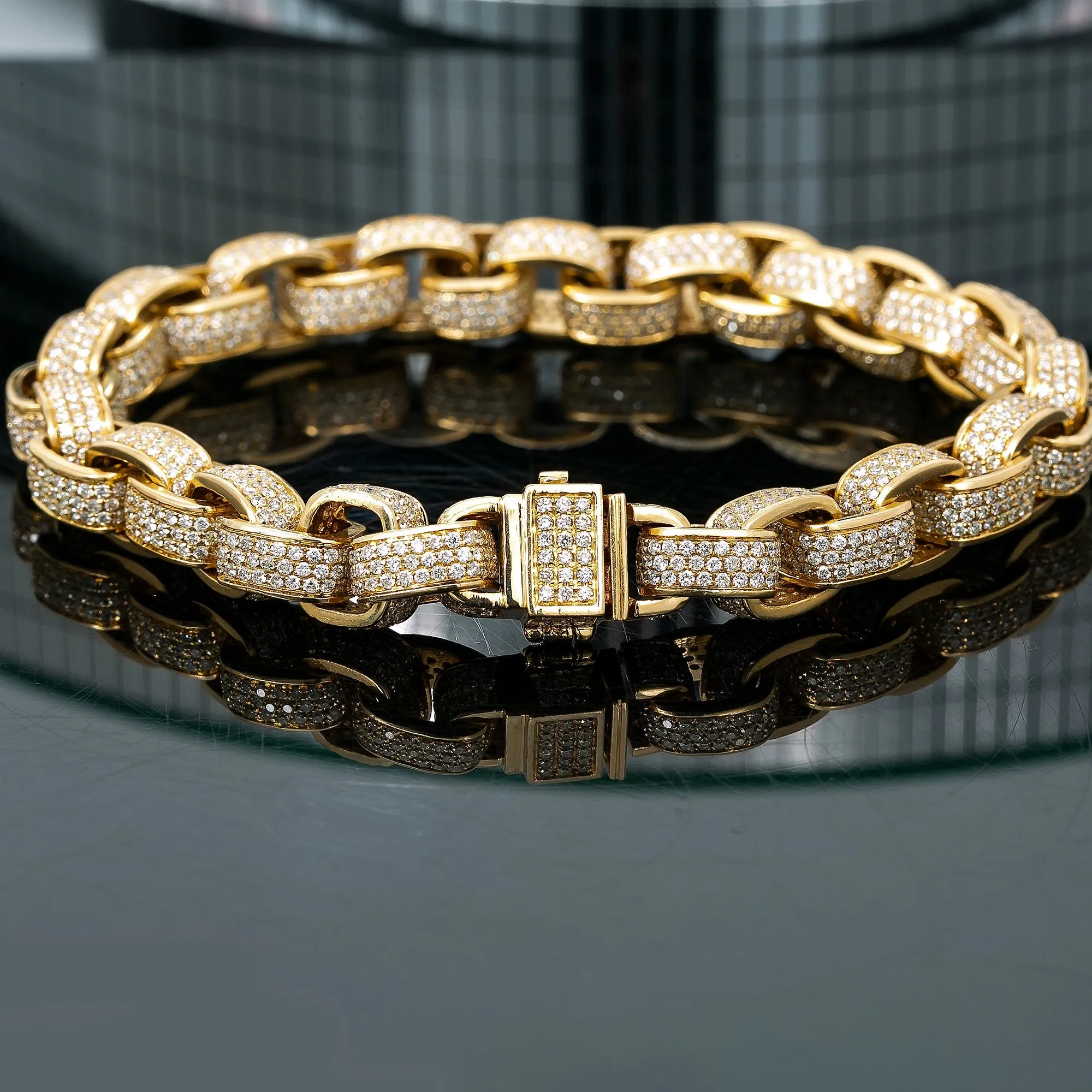 14K Yellow Gold Men's Custom Diamond Bracelet With 13.06 CT Diamonds