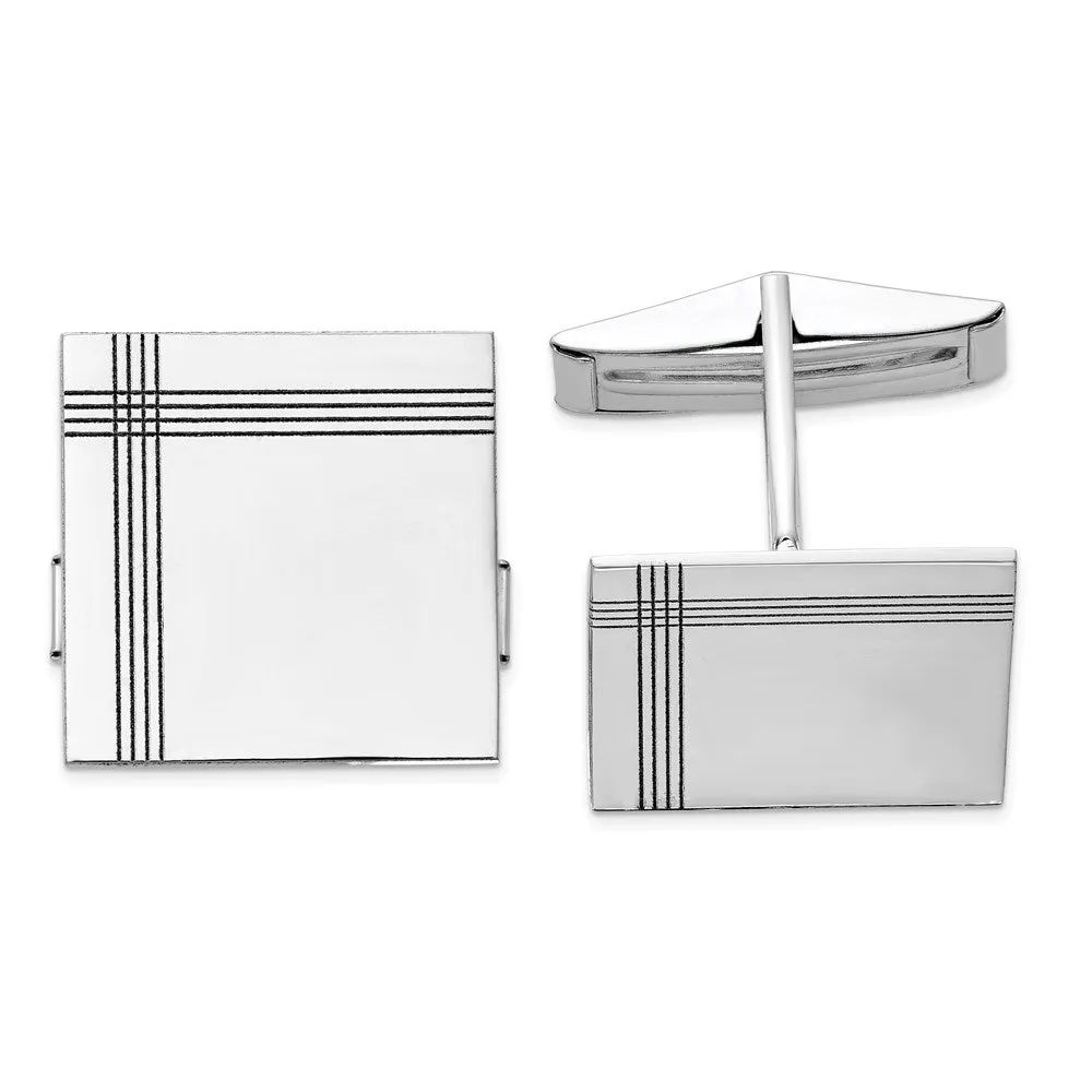 14K Yellow or White Gold Grooved Square Cuff Links, 17mm