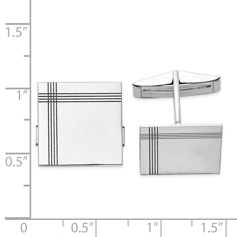 14K Yellow or White Gold Grooved Square Cuff Links, 17mm