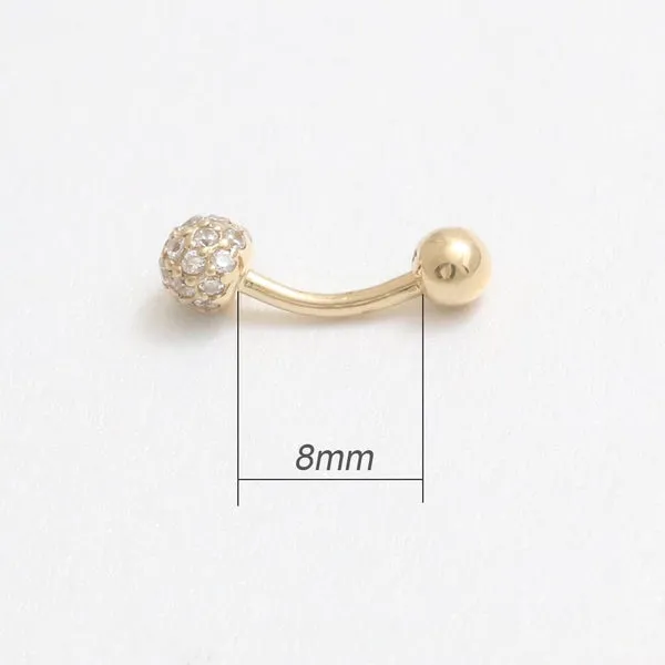 18K 14K Solid Gold 4mm Cz or Diamond Snug Rook Eyebrow Navel Daith Banana Curved Earring Barbell Piercing