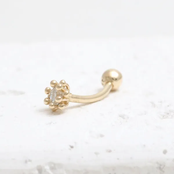 18K 14K Solid Gold Cz or Diamond Snug Rook Eyebrow Navel Daith Banana Curved Earring Barbell Piercing