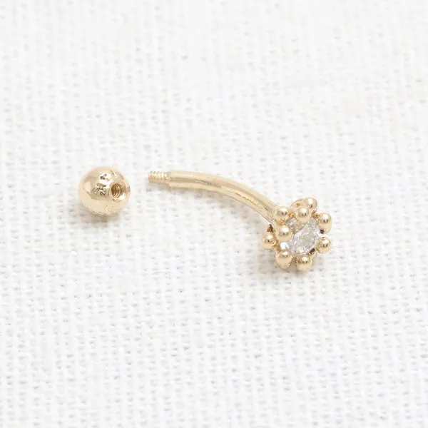 18K 14K Solid Gold Cz or Diamond Snug Rook Eyebrow Navel Daith Banana Curved Earring Barbell Piercing