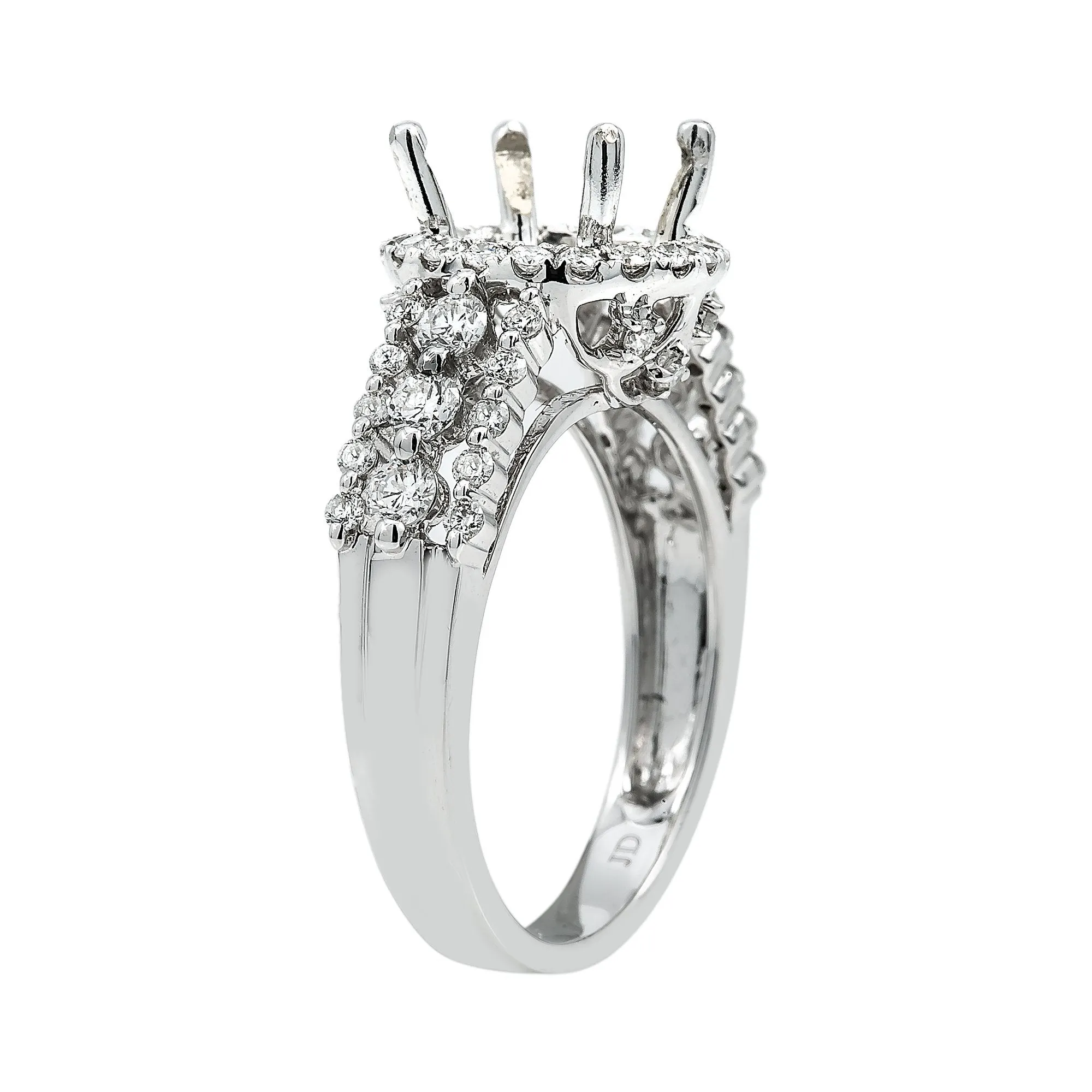 18K White Gold Diamond Engagement Semi-Mounting Women's Ring With 0.95 CT Diamonds