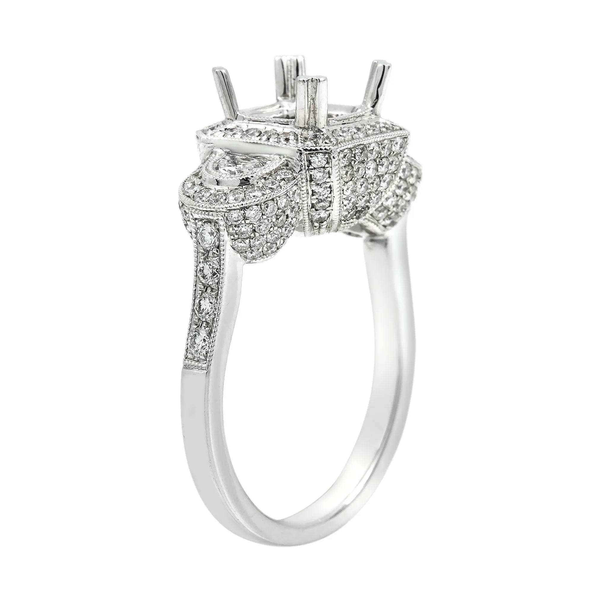 18K White Gold Diamond Engagement Semi-Mounting Women's Ring With 1.52 CT Diamonds