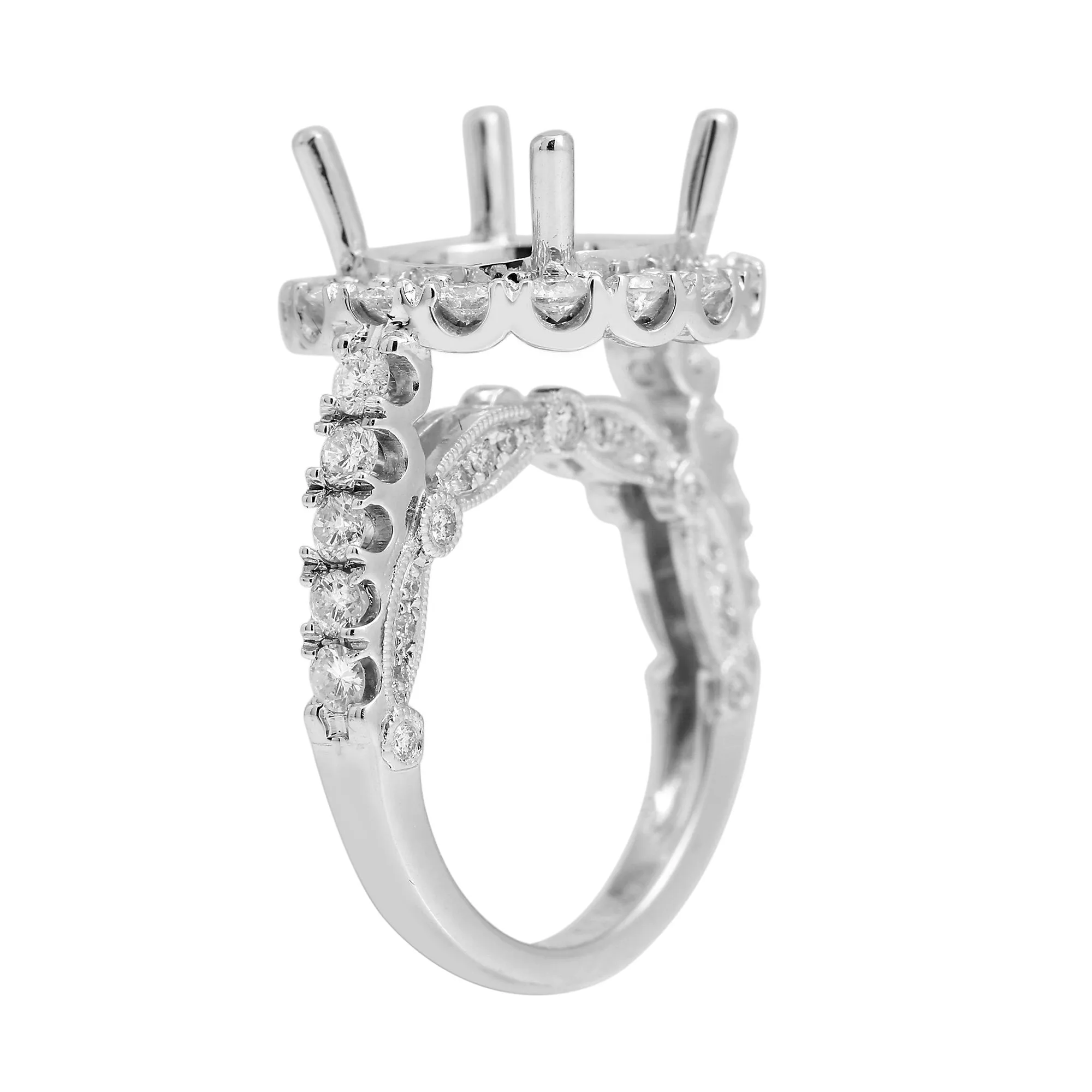 18K White Gold Diamond Engagement Semi-Mounting Women's Ring With 1.78 CT Diamonds