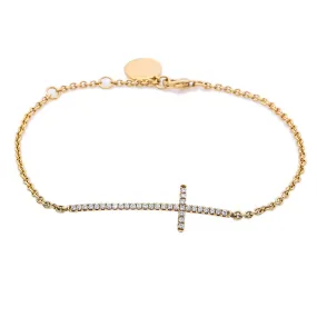 18K Yellow Gold Women Bracelet With Small Cross