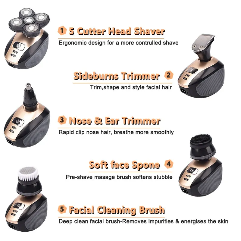 5 In 1 4D Men's Rechargeable Bald Head Electric Shaver 5 Floating