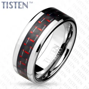 8mm Black and Red Carbon Fiber Inlay Tisten (Tungsten+Titanium) Men's Ring