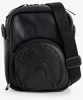 A Bathing Ape Mens Black Shark embroidered leather mini cross-body bag