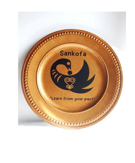 African Charger Plates Kwanzaa Home Decor Sankofa Black Gold