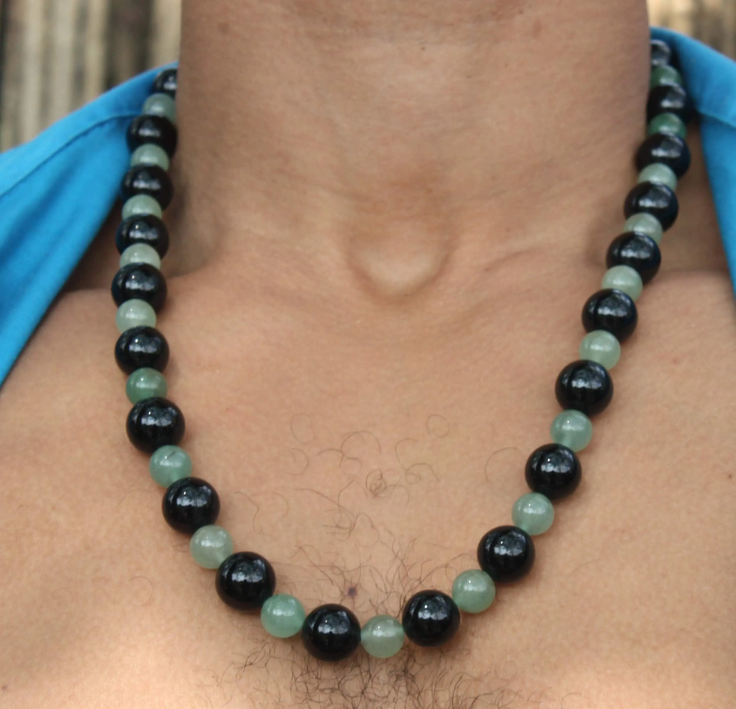 African Necklace Green Aventurine & Black Onyx Necklace Crystal Beaded Necklace for Men/Women