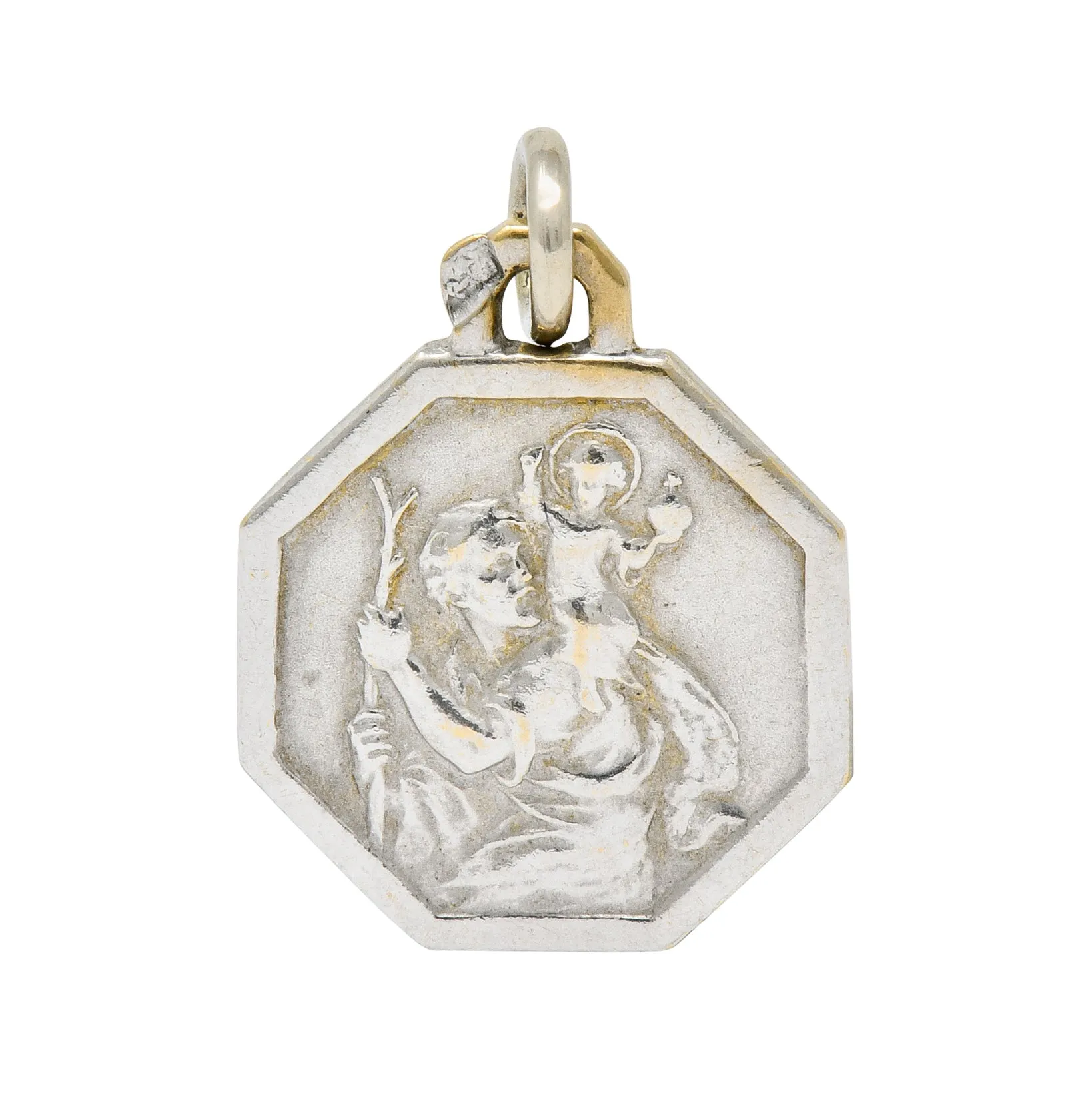 Art Deco French 18 Karat White Gold St. Christopher Charm