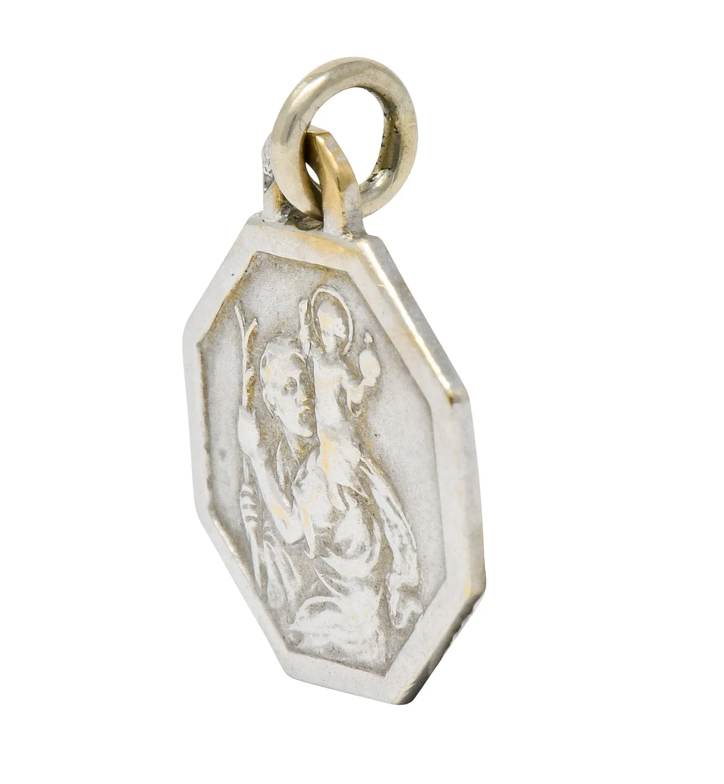 Art Deco French 18 Karat White Gold St. Christopher Charm