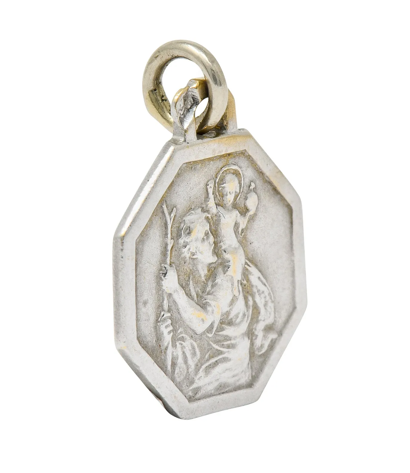 Art Deco French 18 Karat White Gold St. Christopher Charm