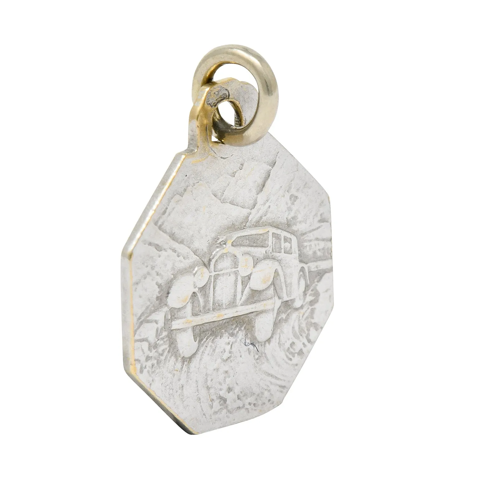 Art Deco French 18 Karat White Gold St. Christopher Charm