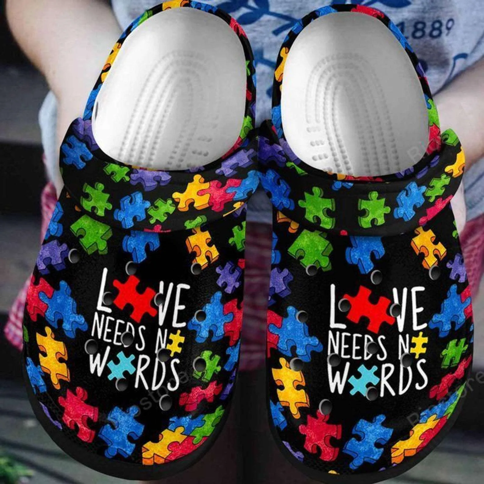 Autism Awareness Day Love Needs No Words Puzzle Piece Crocs Crocband Clog Shoes