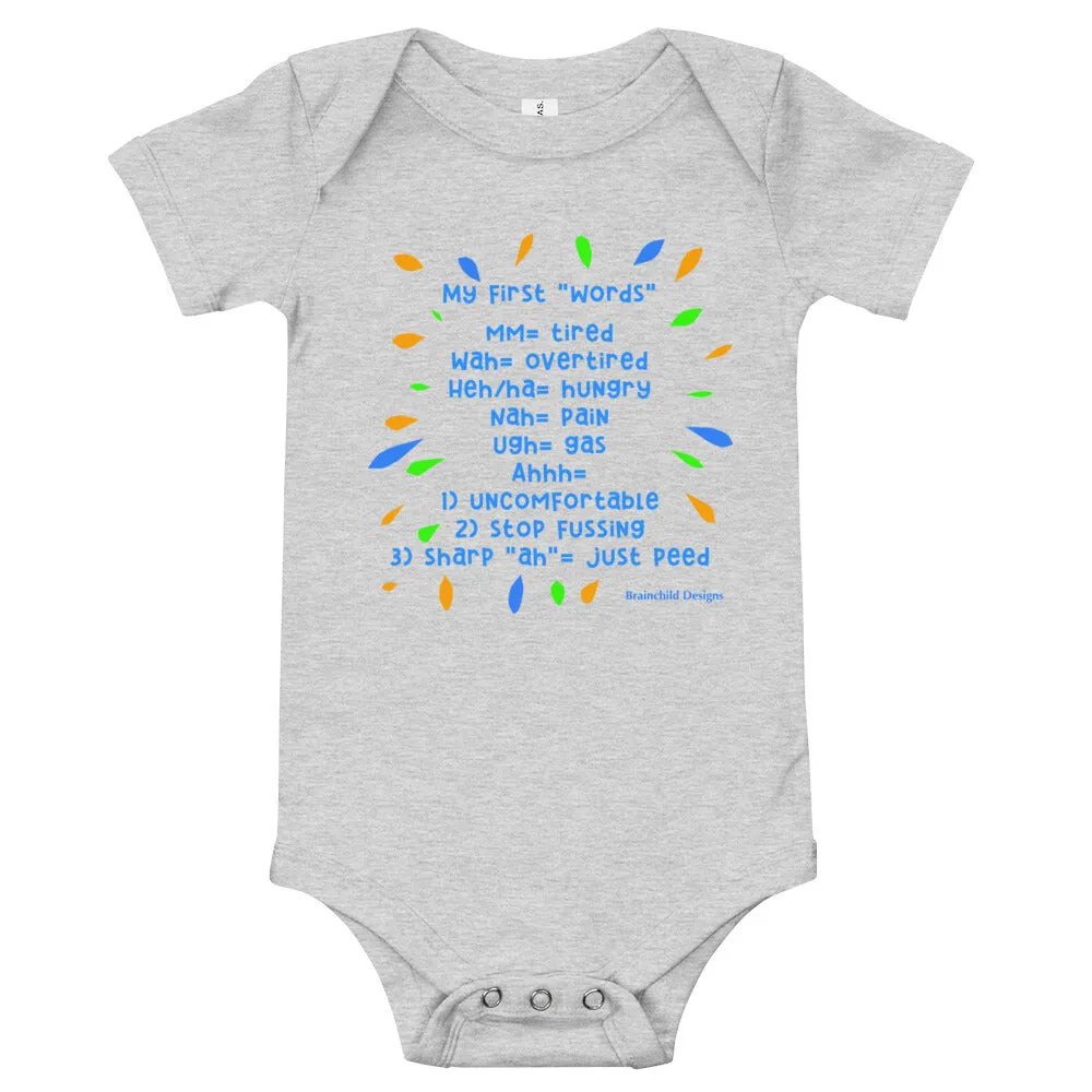 Baby Language Onesie - Blue Writing