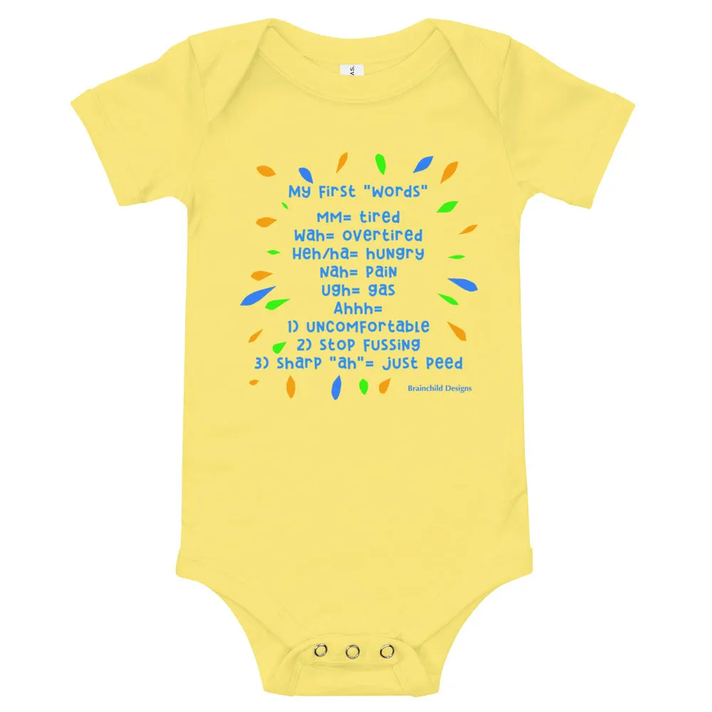 Baby Language Onesie - Blue Writing