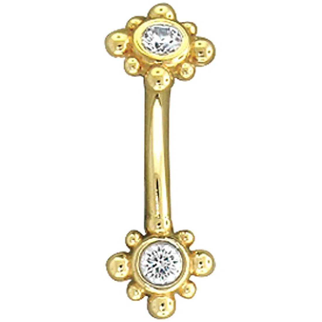 Bezel Plus 8 Gold Curved Barbell with White CZ's