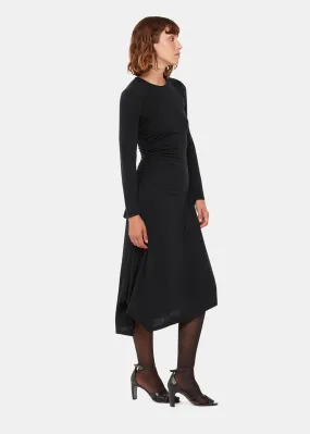 Black Asymmetric Jersey Midi Dress