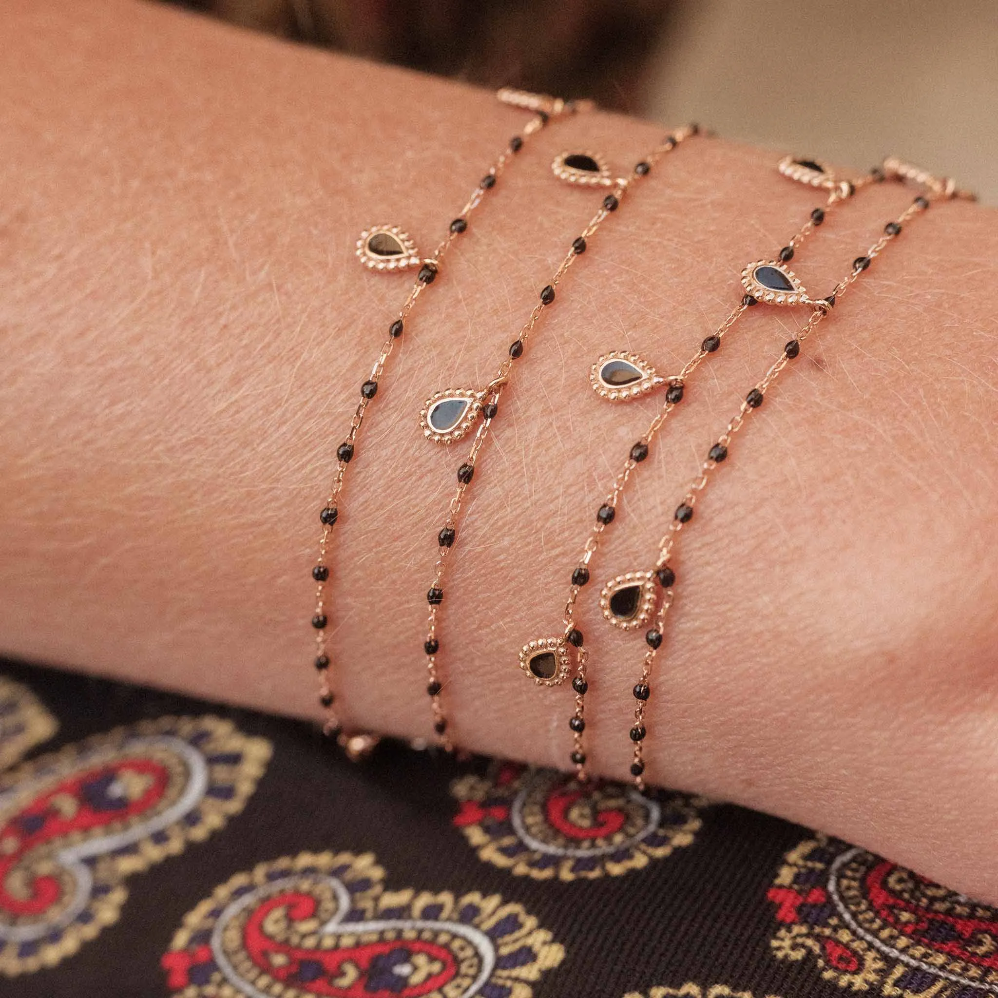 Black Mini 3 Lucky Cashmere Bracelet, Rose Gold, 6.7