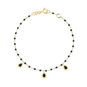 Black Mini 3 Lucky Cashmere Bracelet, Yellow Gold, 6.7