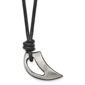 Black Plated Stainless Steel & Leather Brushed Claw Necklace, 20 Inch