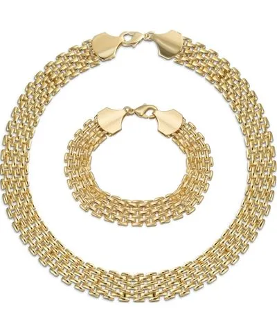 Bling Jewelry Classic Wide Panther Link Chain Collar Statement Coker Necklace Bracelet For Women Solid Polished Yellow Plated Br