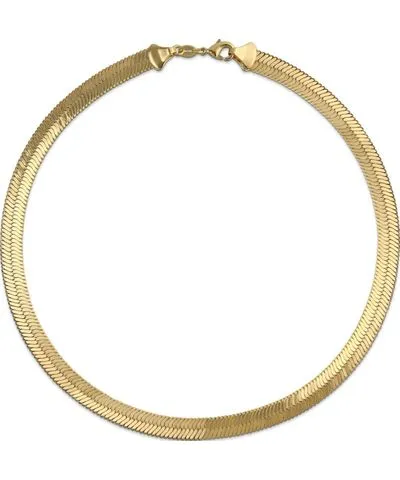 Bling Jewelry Flexible Flat Contoured Fit Collar Gold Tone Herringbone Snake Chain Omega Choker Necklace For Women Flexible Cont