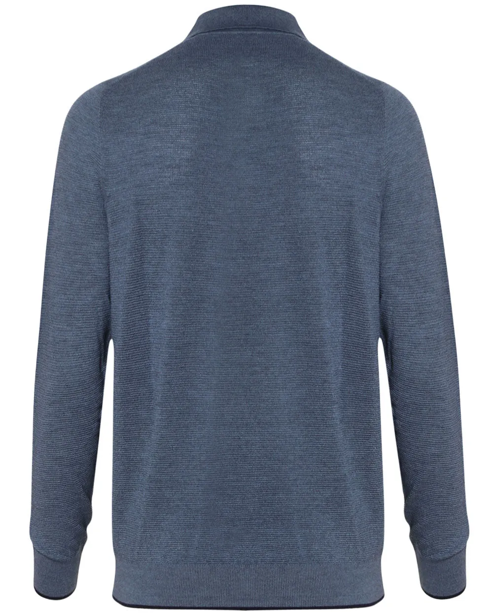 Blue Cashmere Blend Textured Long Sleeve Polo