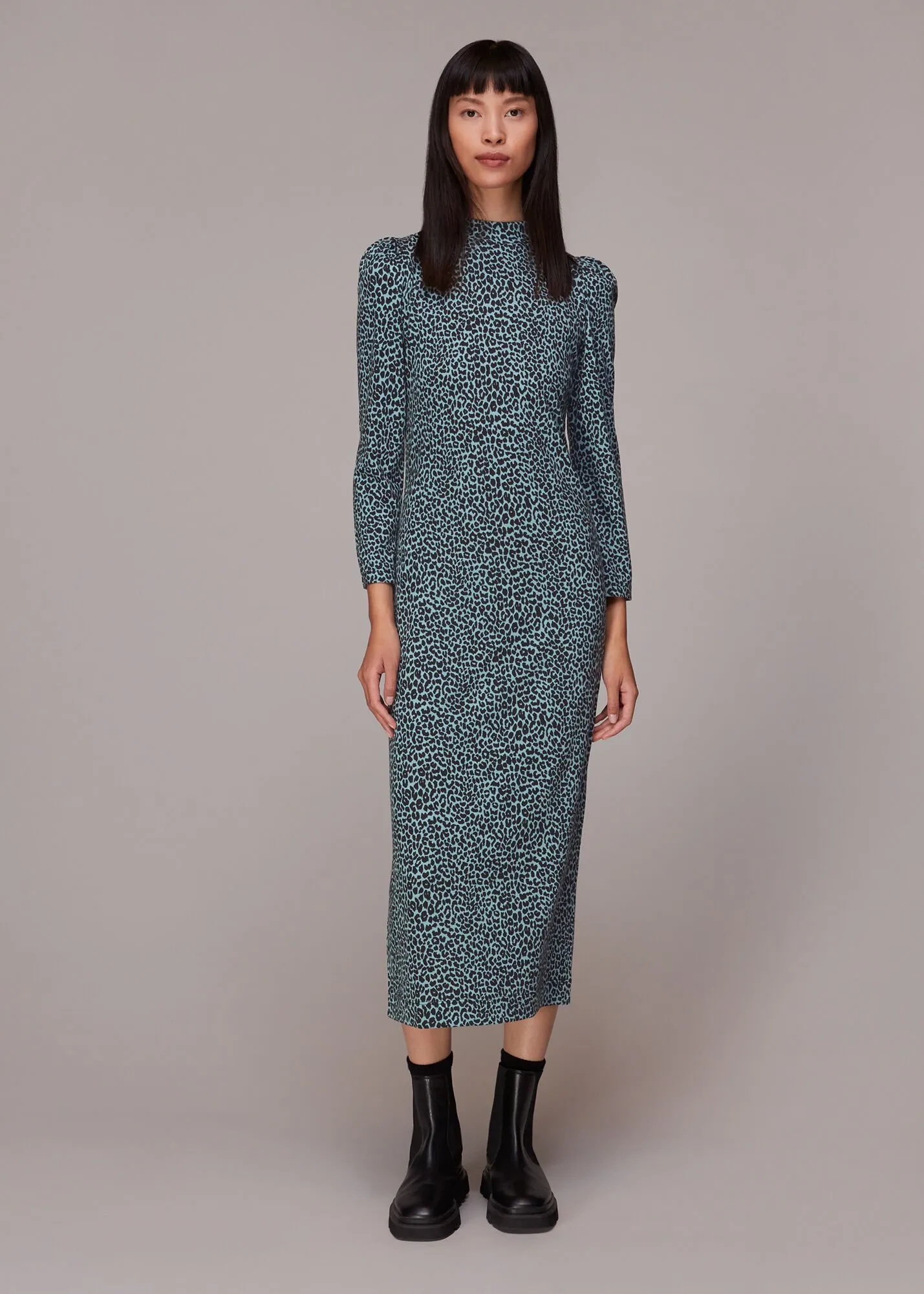 Blue Contrast Leopard Jersey Dress