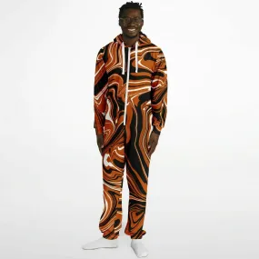 Burnt Orange, Black and White Abstract Melt Adult Unisex Onesie