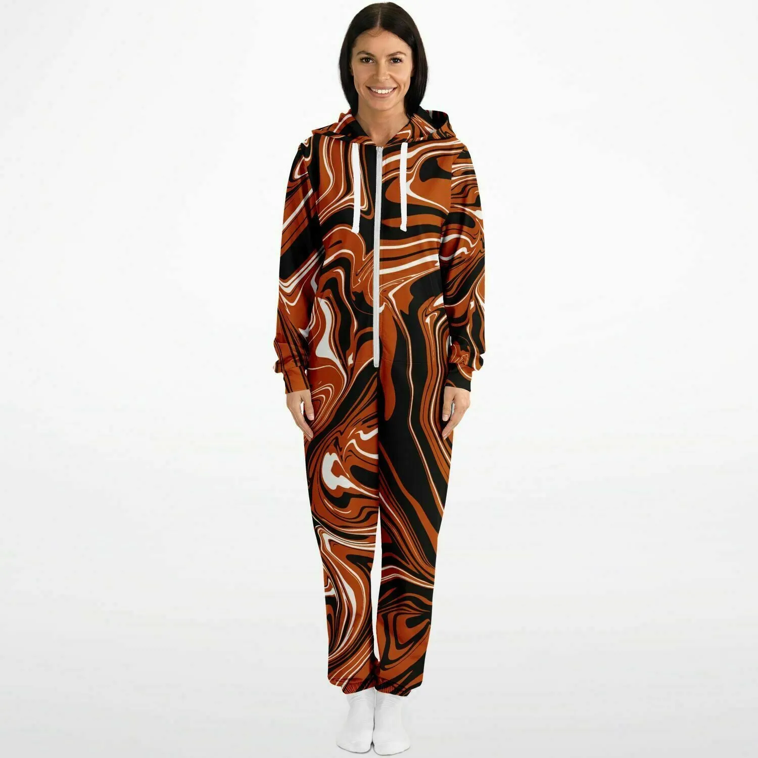 Burnt Orange, Black and White Abstract Melt Adult Unisex Onesie