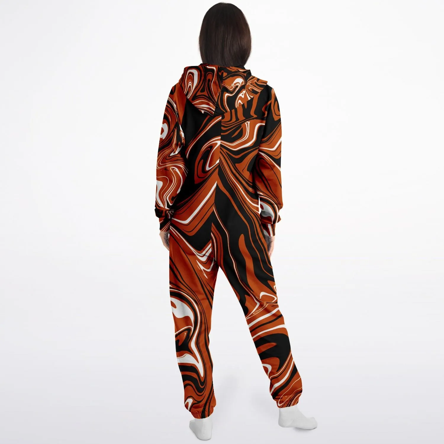 Burnt Orange, Black and White Abstract Melt Adult Unisex Onesie