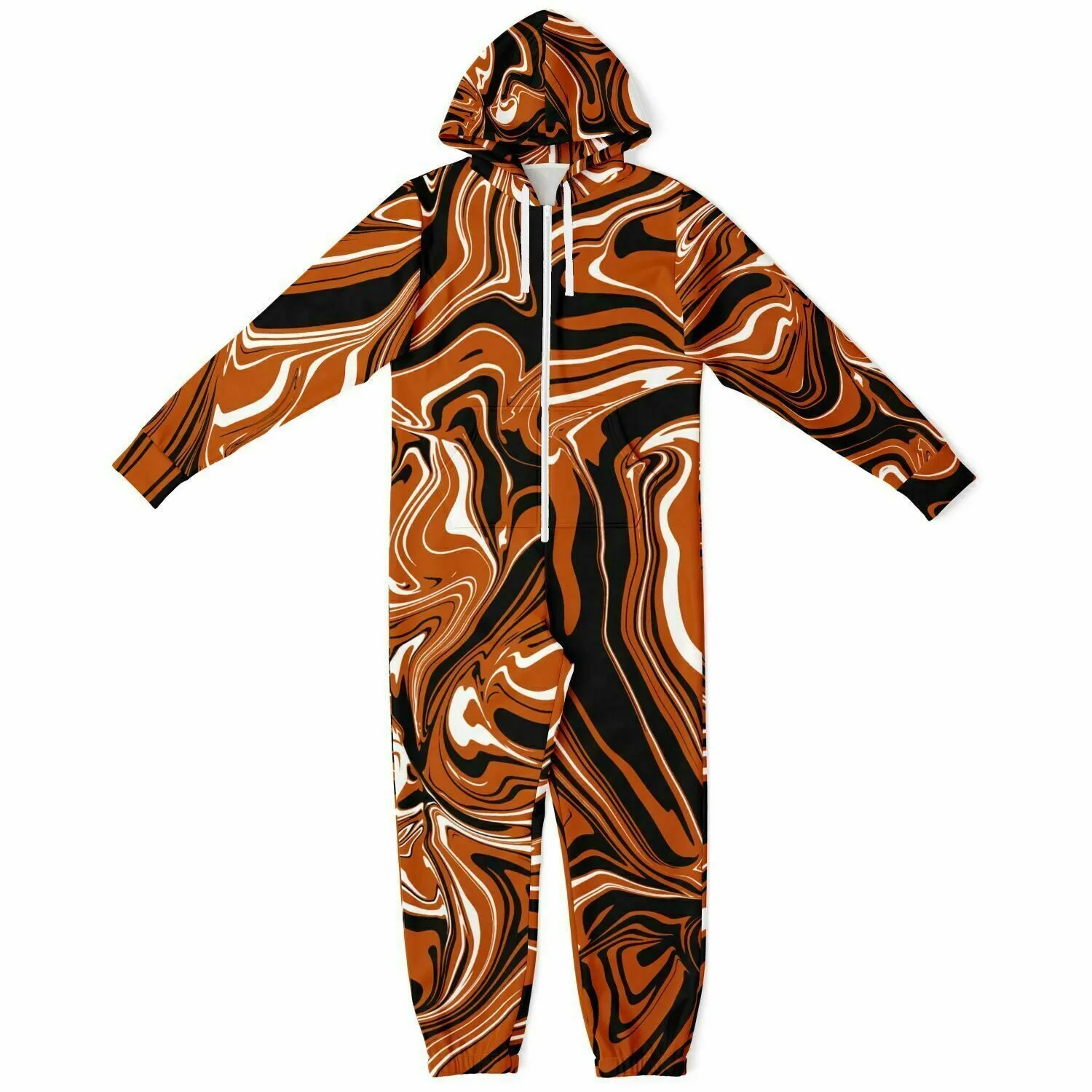 Burnt Orange, Black and White Abstract Melt Adult Unisex Onesie