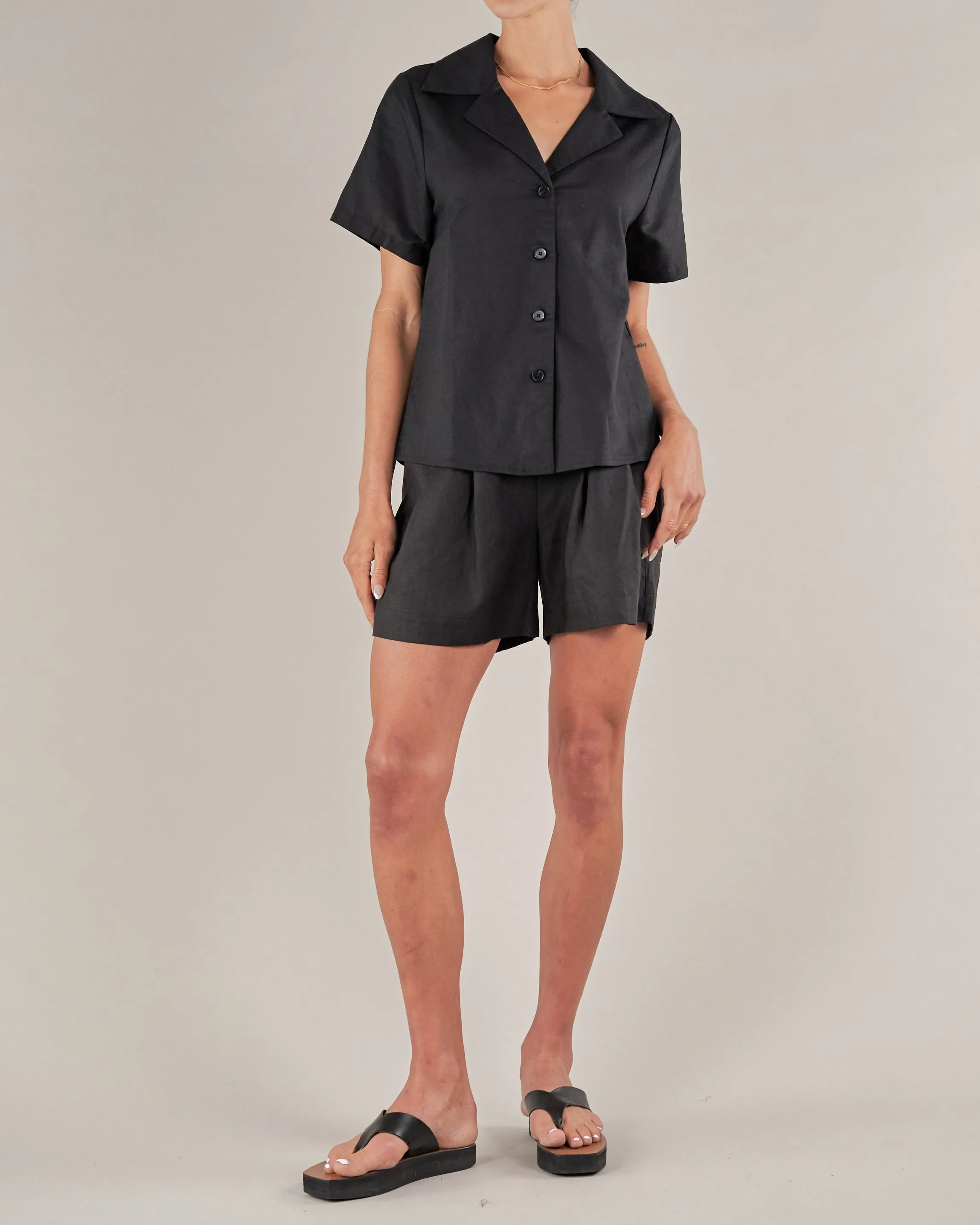 Cancun Linen Bowling Shirt - Black