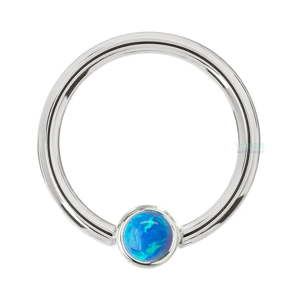 Captive Bead Ring (CBR) in Gold with Bezel-set Lavender Opal Captive Bead